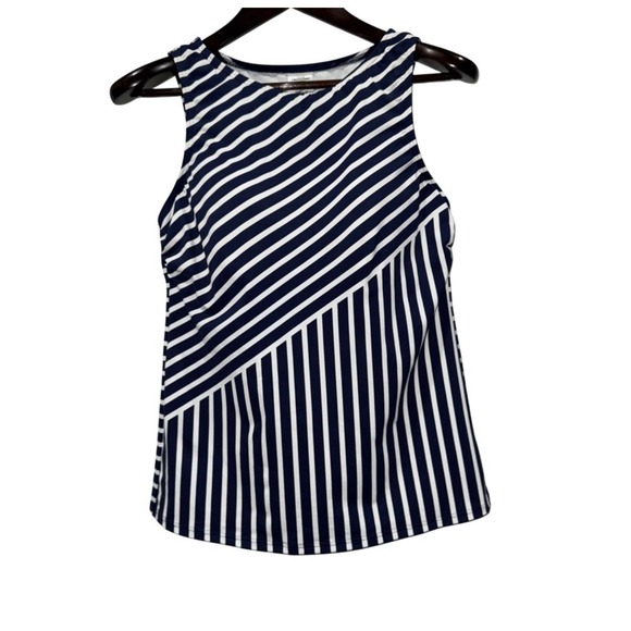 Lands End Striped Sleeveless Swim Top Tankini Swimsuit 10 D Nautical - Picture 1 of 8